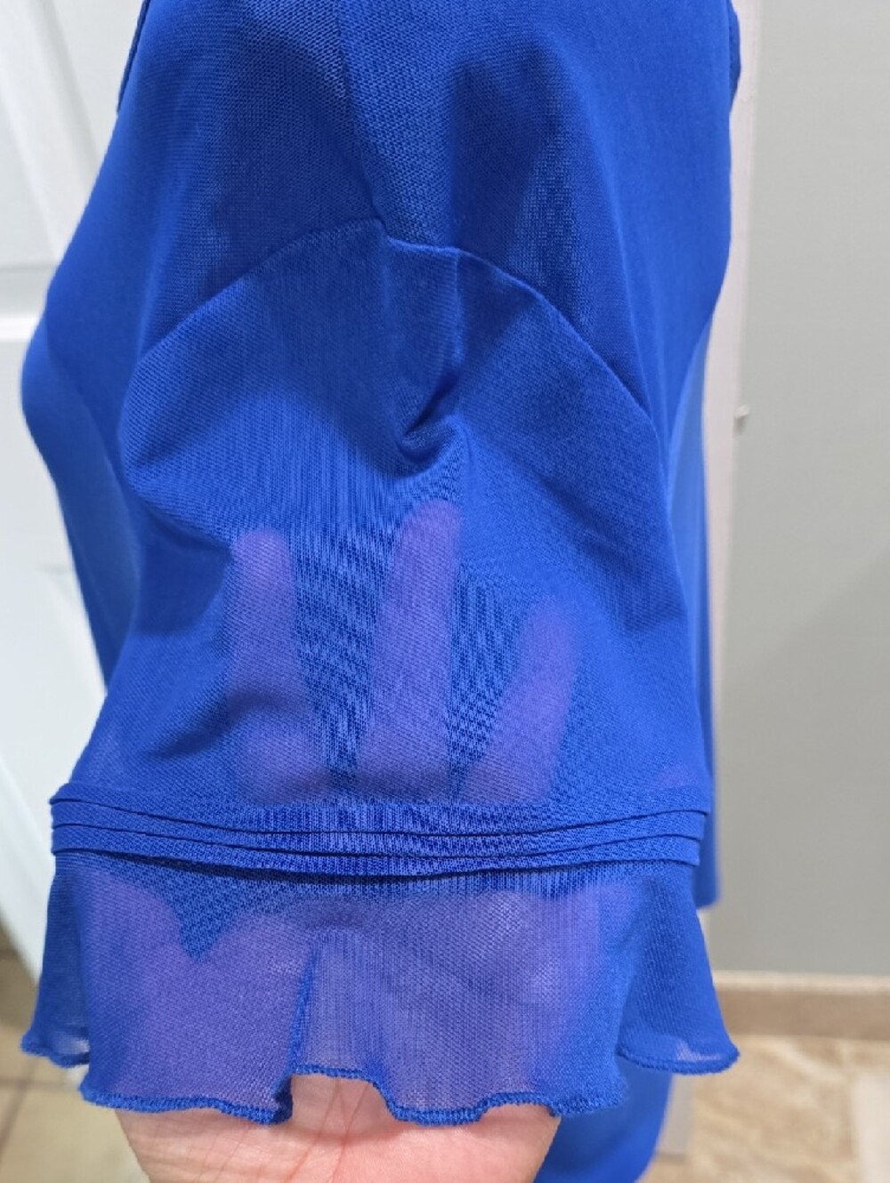 Per Seption Blue Mesh Sleeve Scoop Neck Top Size L - Picture 4 of 11